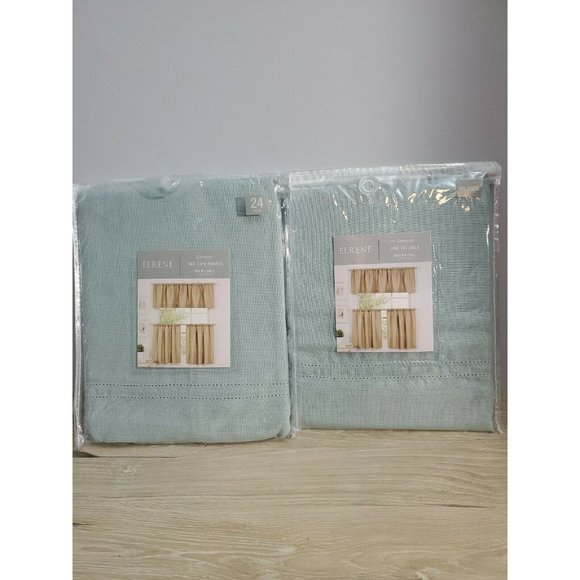 Elrene Cameron MIL Curtains 2 Tier Panels 30"x24" and Cameron 60" x 15" Valance - Picture 5 of 7